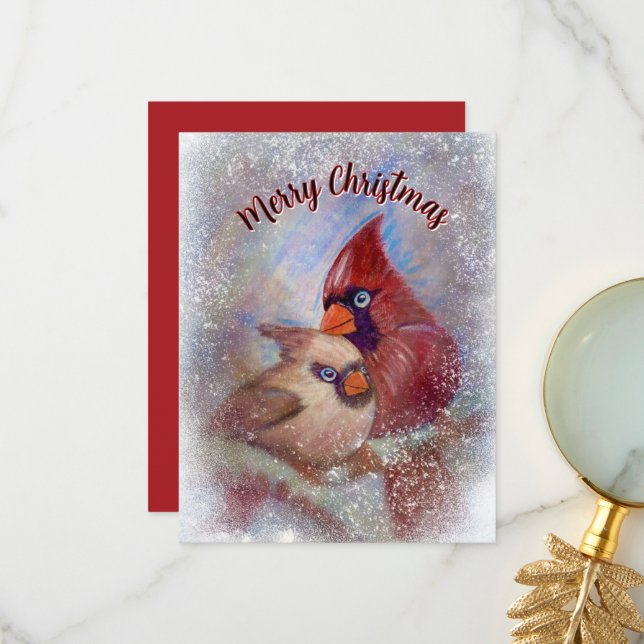 Cardinals Christmas Card Customisable art painting (Front/Back In Situ)
