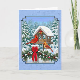 Cardinals Christmas Feast Blue Holiday Card