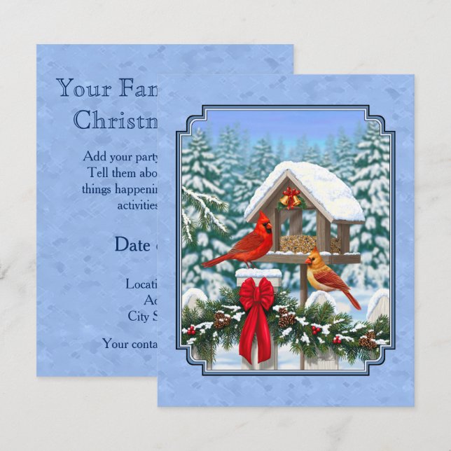 Cardinals Christmas Feast Blue Invitation (Front/Back)