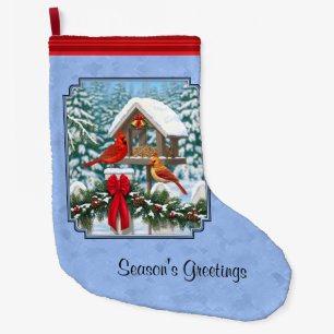 Cardinals Christmas Feast Blue Large Christmas Stocking