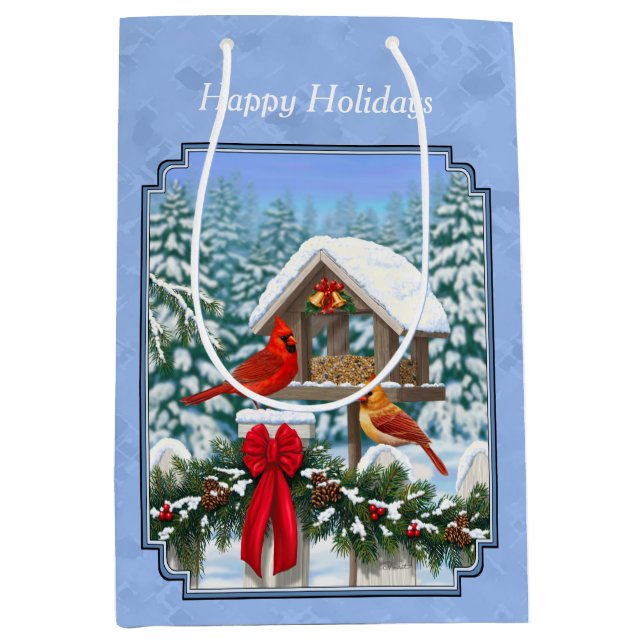Cardinals Christmas Feast Blue Medium Gift Bag (Front)