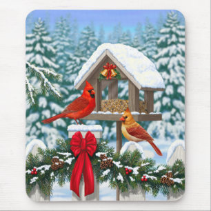 Cardinals Christmas Feast Blue Mouse Mat