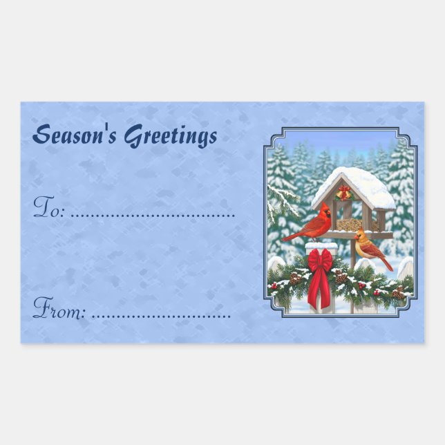 Cardinals Christmas Feast Blue Rectangular Sticker (Front)