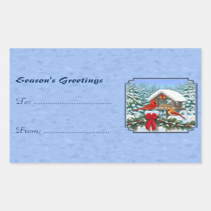 Cardinals Christmas Feast Blue Rectangular Sticker