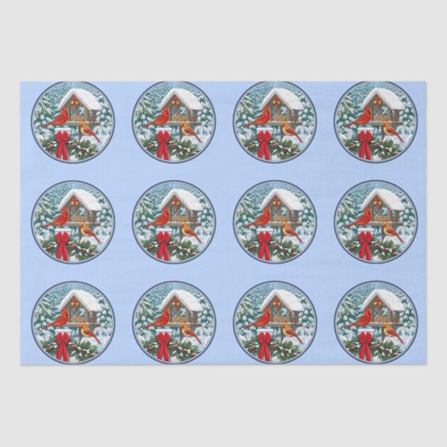Cardinals Christmas Feast Blue Tissue Paper (Front)
