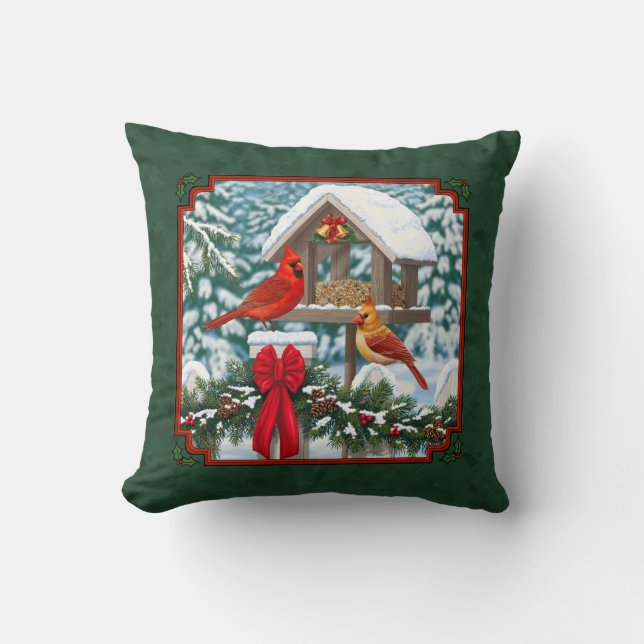 Cardinals Christmas Feast Green Cushion (Front)