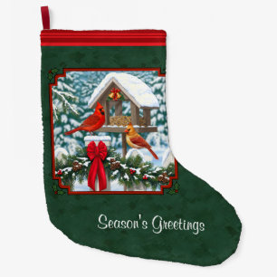 Cardinals Christmas Feast Green Large Christmas Stocking