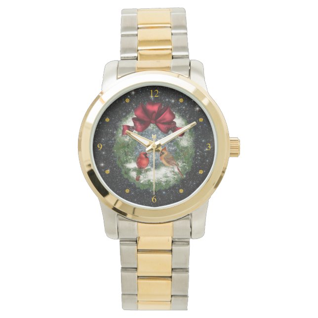 Cardinals ~ Christmas Wreath ~ Night Sky ~  Watch (Front)