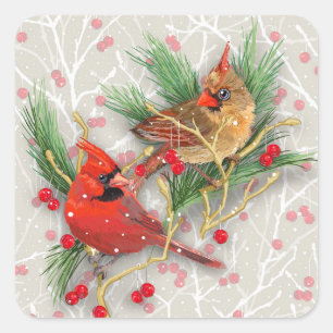 Cardinals Couple Christmas Square Sticker