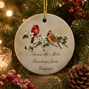 Cardinals Dogwoods Across The Miles Christmas Ceramic Tree Decoration