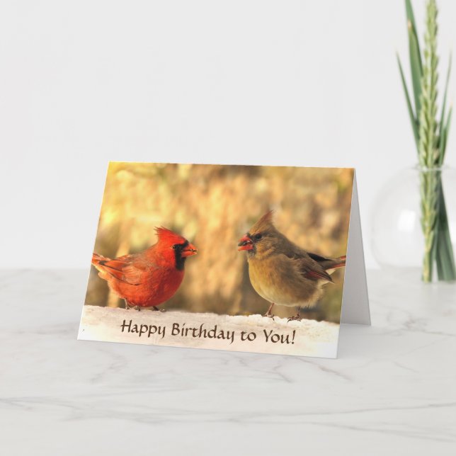 Cardinals in Autumn Birthday Card (Front)