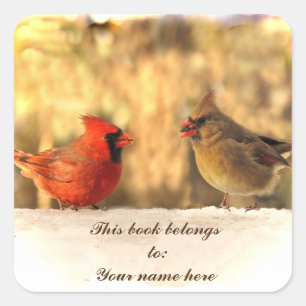 Cardinals in Autumn Bookplate Square Sticker