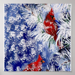 Cardinals In Snow Poster