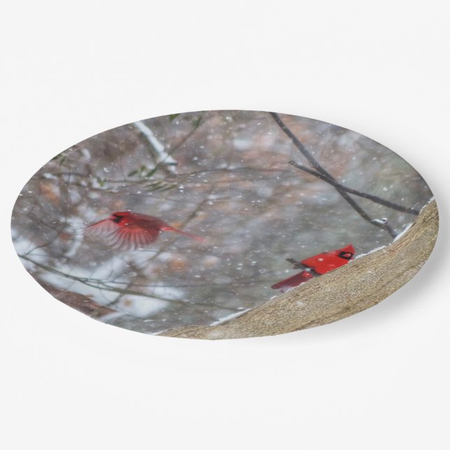 Cardinals in the Snow Paper Plate (Angled)