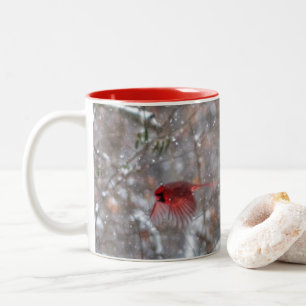 Cardinals in the Snow Two-Tone Coffee Mug