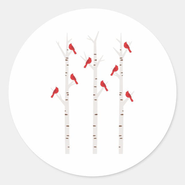 Cardinals In Trees Classic Round Sticker (Front)