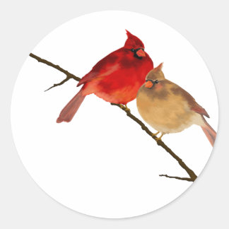 cardinals on a branch classic round sticker