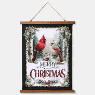 Cardinals on Birch – Rustic Merry Christmas Hanging Tapestry