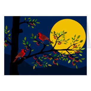 Cardinals On Branch Full Moon All-Occasion Card
