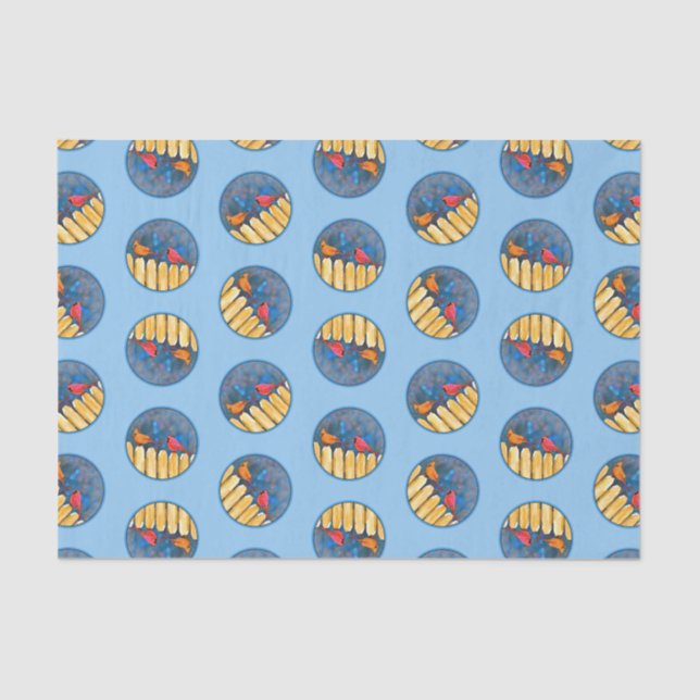 Cardinals on Fence in Winter Painting Original Art Tissue Paper (Front)