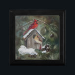 Cardinals On Snowy Birdhouse Gift Box<br><div class="desc">From an original oil painting by Brenda Thour of a male and female cardinal sitting on their birdhouse in the pine trees in the winter. Copyright 2013.  All rights reserved.</div>