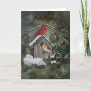 Cardinals on Snowy Birdhouse Holiday Card
