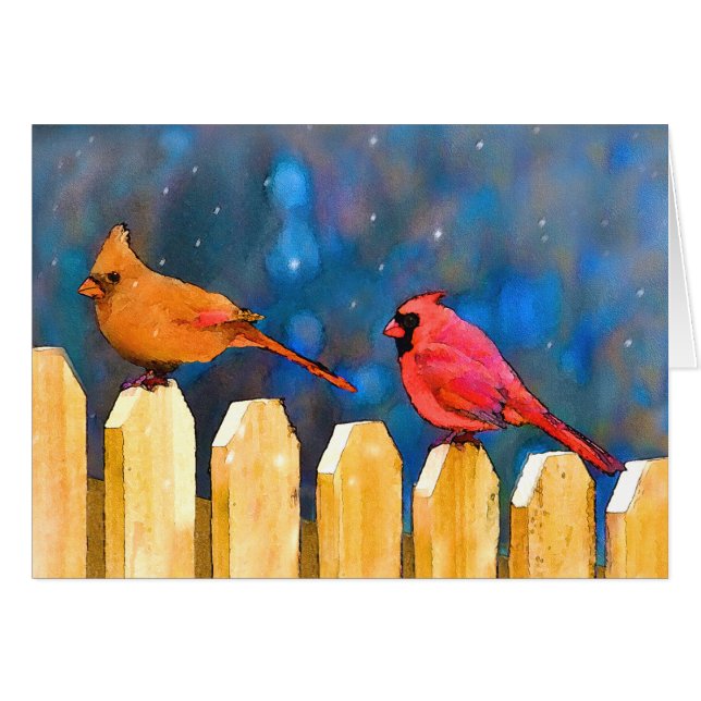 Cardinals on the Fence Painting - Original Art (Front Horizontal)