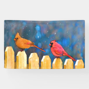 Cardinals on the Fence Painting - Original Art Banner