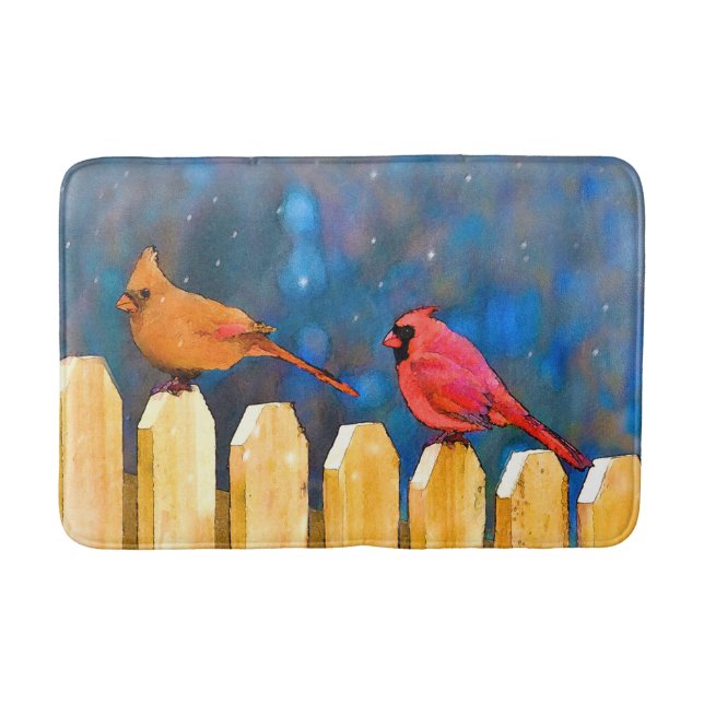 Cardinals on the Fence Painting - Original Art Bath Mat (Front)