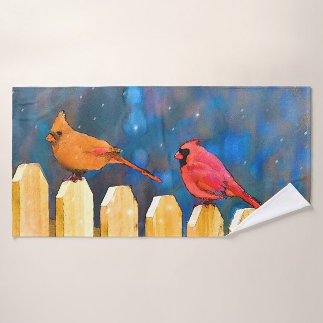 Cardinals on the Fence Painting - Original Art Bath Towel Set (Bath Towel)