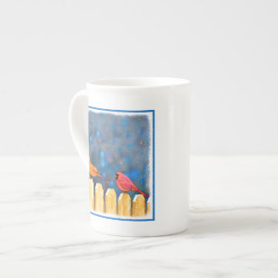 Cardinals on the Fence Painting - Original Art Bone China Mug