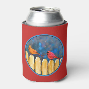 Cardinals on the Fence Painting - Original Art Can Cooler