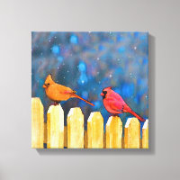 Cardinals on the Fence Painting - Original Art