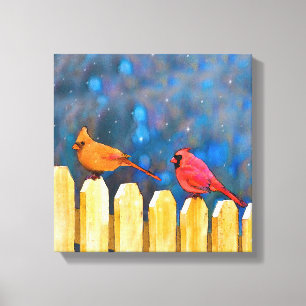 Cardinals on the Fence Painting - Original Art Canvas Print