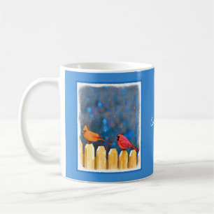 Cardinals on the Fence Painting - Original Art Coffee Mug