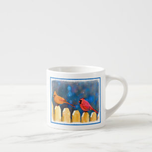Cardinals on the Fence Painting - Original Art Espresso Cup