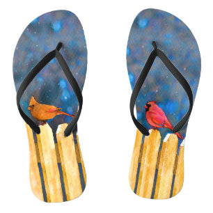 Cardinals on the Fence Painting - Original Art Flip Flops