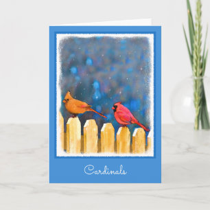 Cardinals on the Fence Painting - Original Art Holiday Card