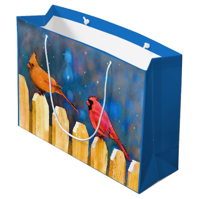 Cardinals on the Fence Painting - Original Art Large Gift Bag (Back Angled)