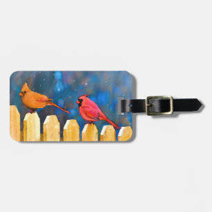 Cardinals on the Fence Painting - Original Art Luggage Tag