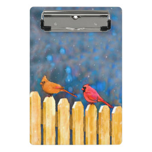 Cardinals on the Fence Painting - Original Art Mini Clipboard