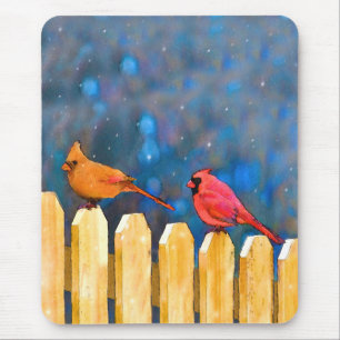 Cardinals on the Fence Painting - Original Art Mouse Mat