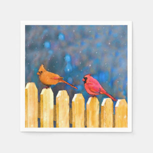 Cardinals on the Fence Painting - Original Art Napkin