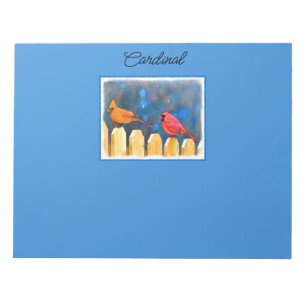 Cardinals on the Fence Painting - Original Art Notepad