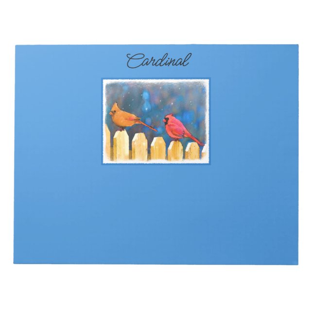 Cardinals on the Fence Painting - Original Art Notepad (Front)