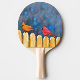 Cardinals on the Fence Painting - Original Art Ping Pong Paddle