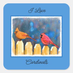 Cardinals on the Fence Painting - Original Art Square Sticker