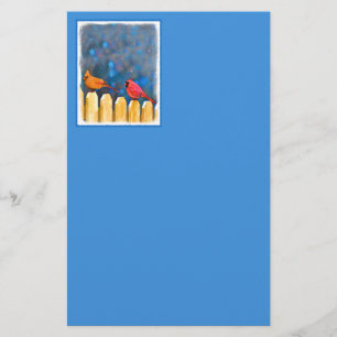 Cardinals on the Fence Painting - Original Art Stationery