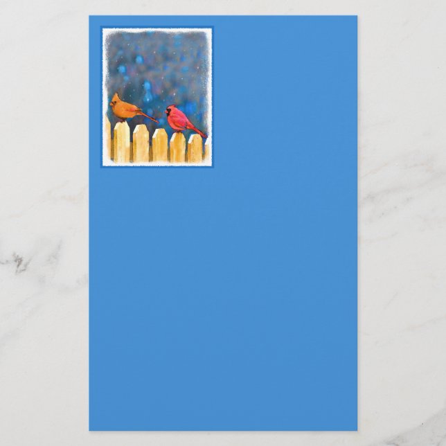Cardinals on the Fence Painting - Original Art Stationery (Front)
