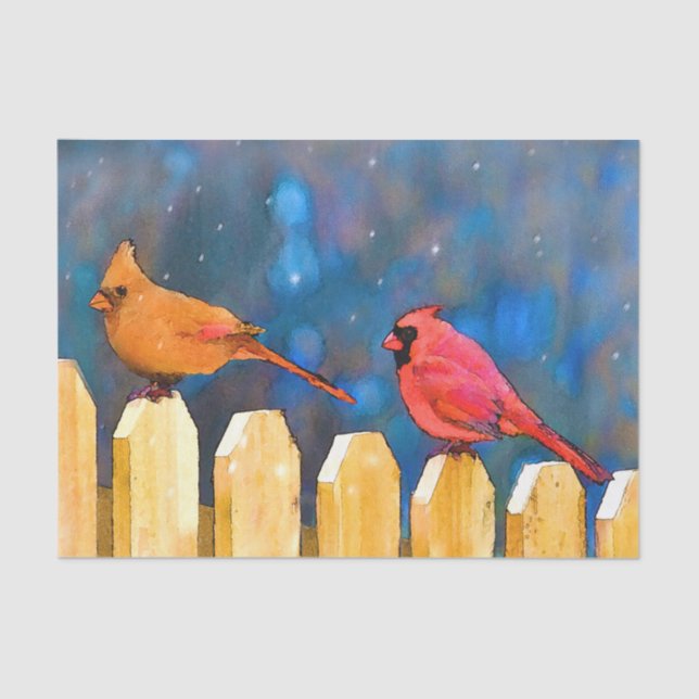 Cardinals on the Fence Painting - Original Art Tissue Paper (Front)